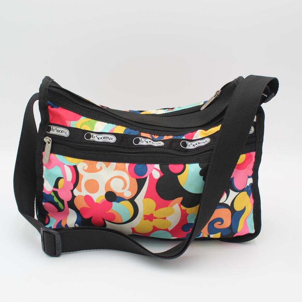 LeSportsac Floral Crossbody Shoulder Bag Pink Black Retro Travel Vacation